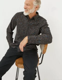 FatFace Long Sleeve Painted Floral Print Shirt Grey Marl Discount