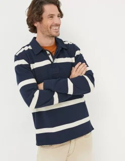 FatFace Long Sleeve Stripe Rugby Shirt Navy Best