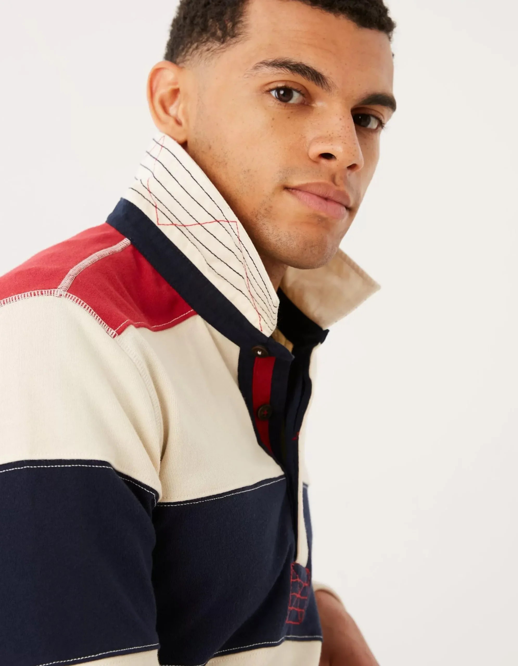 FatFace Long Sleeve Stripe Rugby Sweat Ecru Discount