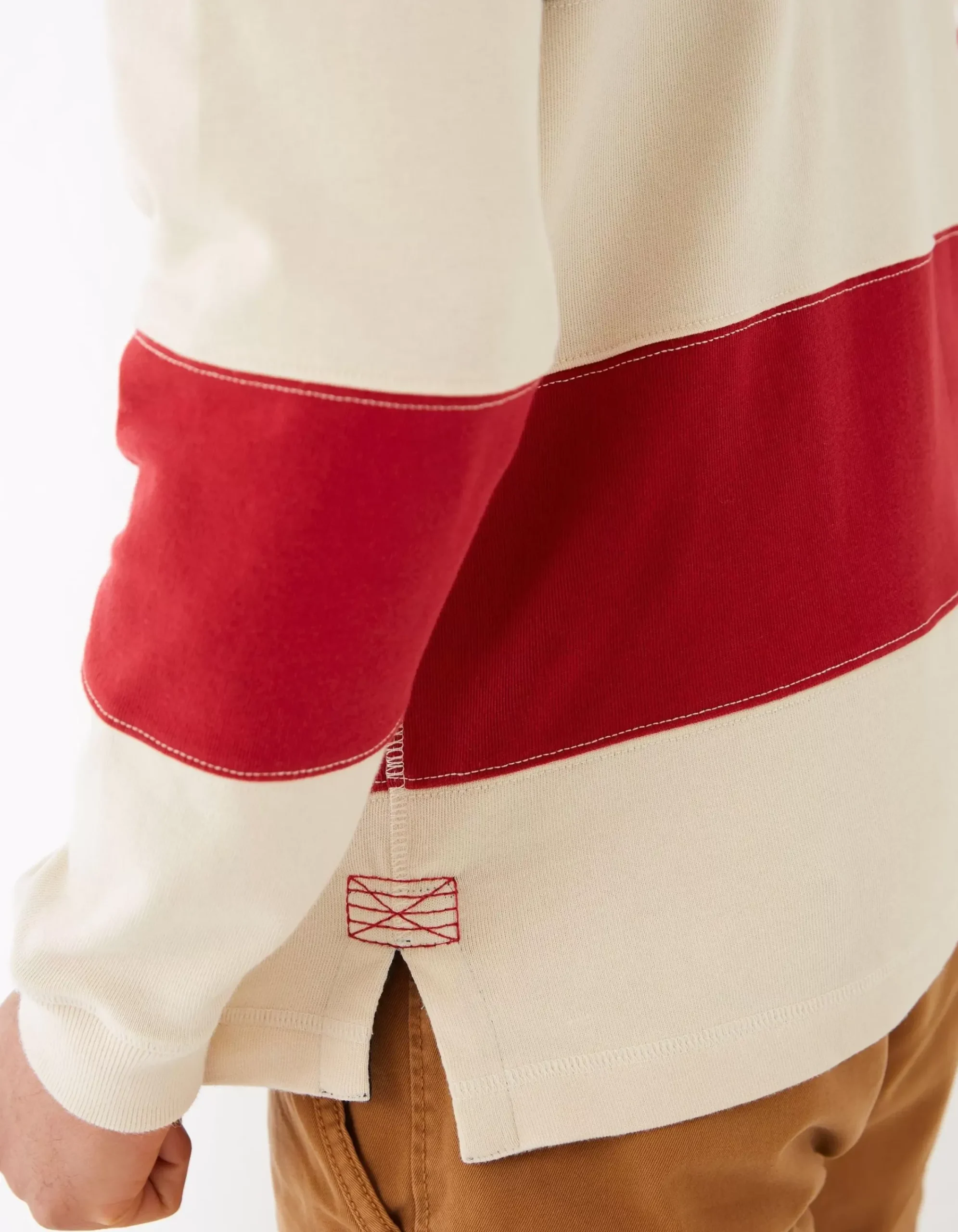 FatFace Long Sleeve Stripe Rugby Sweat Ecru Discount