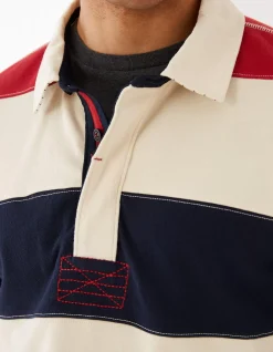 FatFace Long Sleeve Stripe Rugby Sweat Ecru Discount
