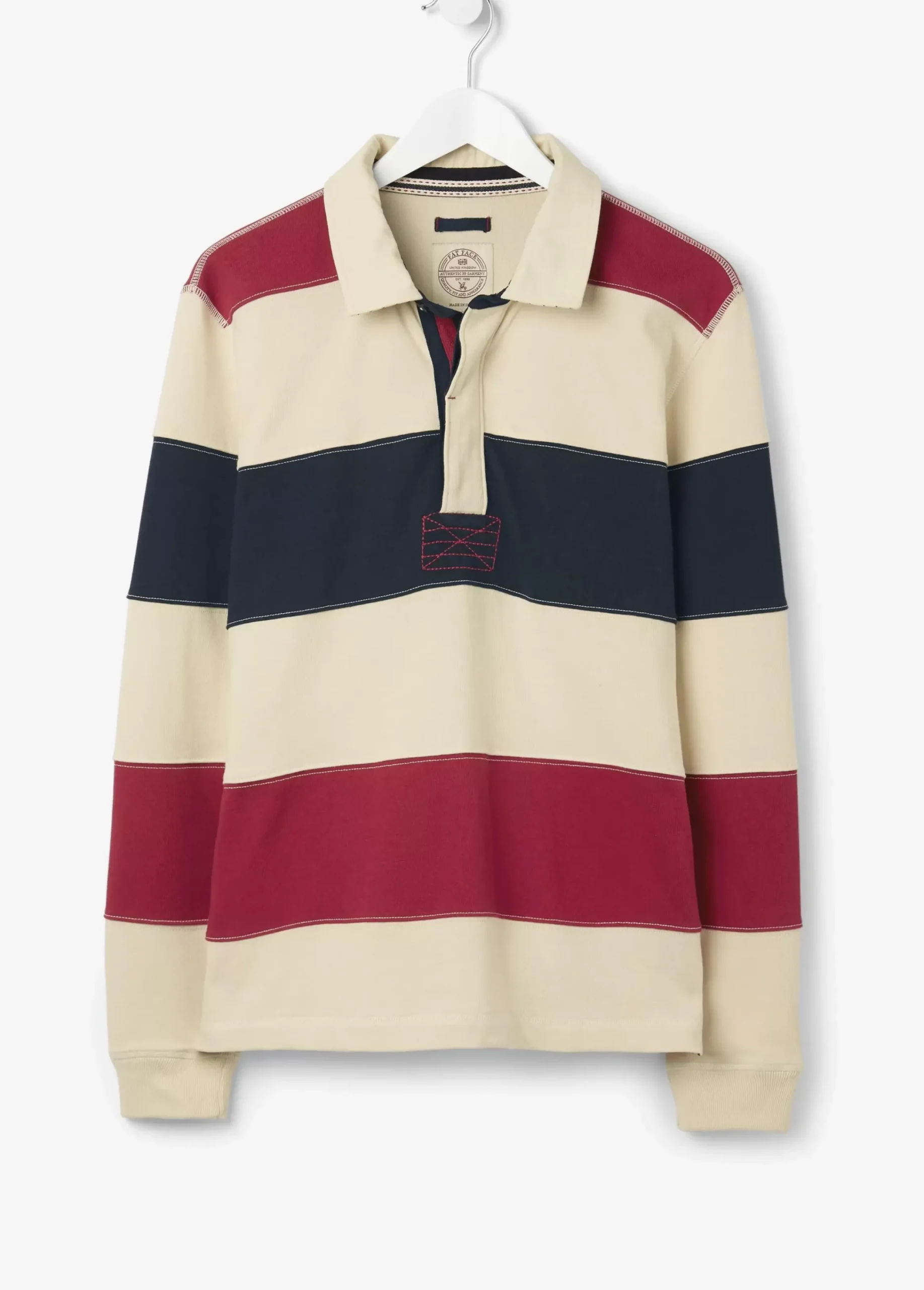 FatFace Long Sleeve Stripe Rugby Sweat Ecru Discount