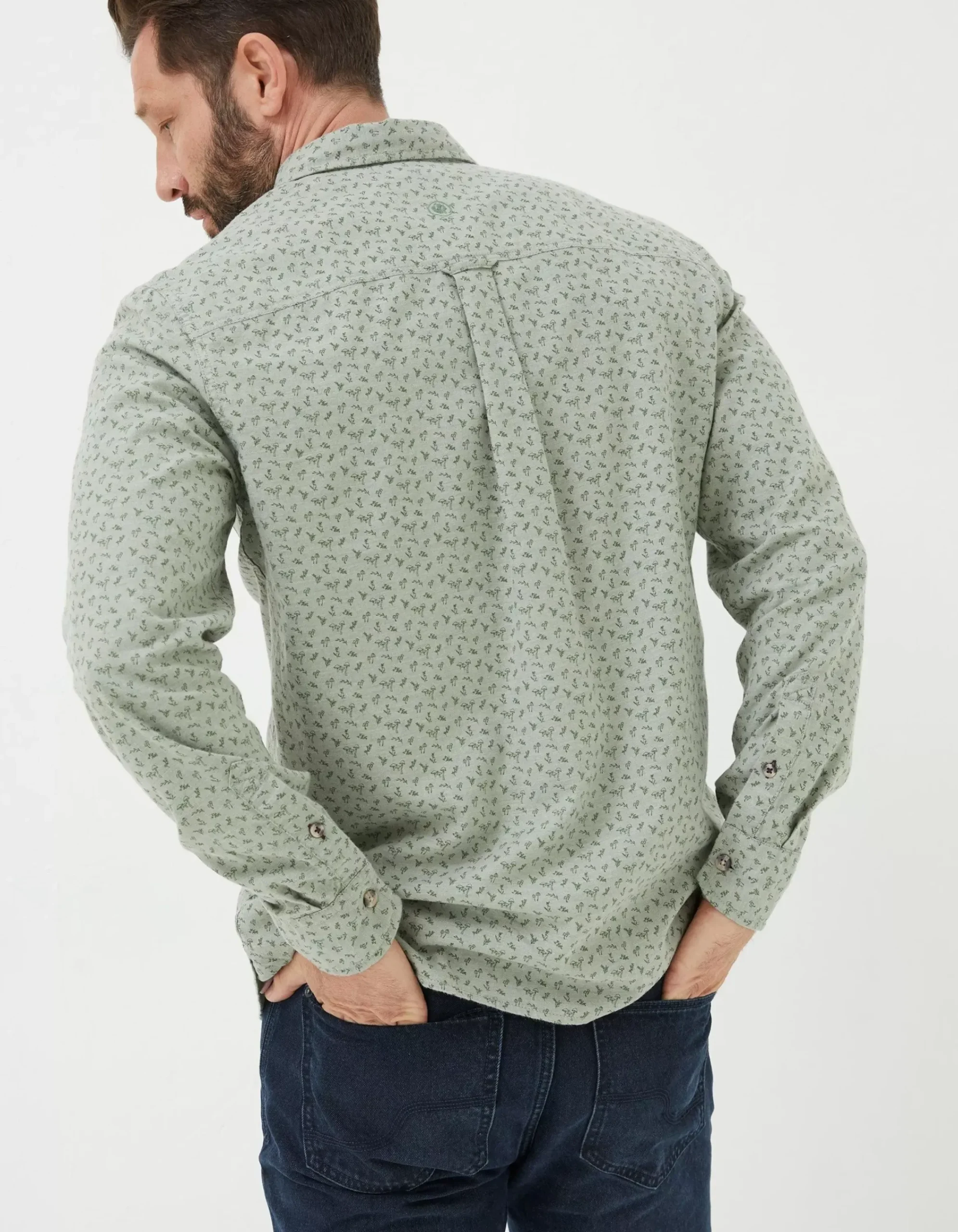 FatFace Long Sleeve Woodland Print Shirt Light Green Online