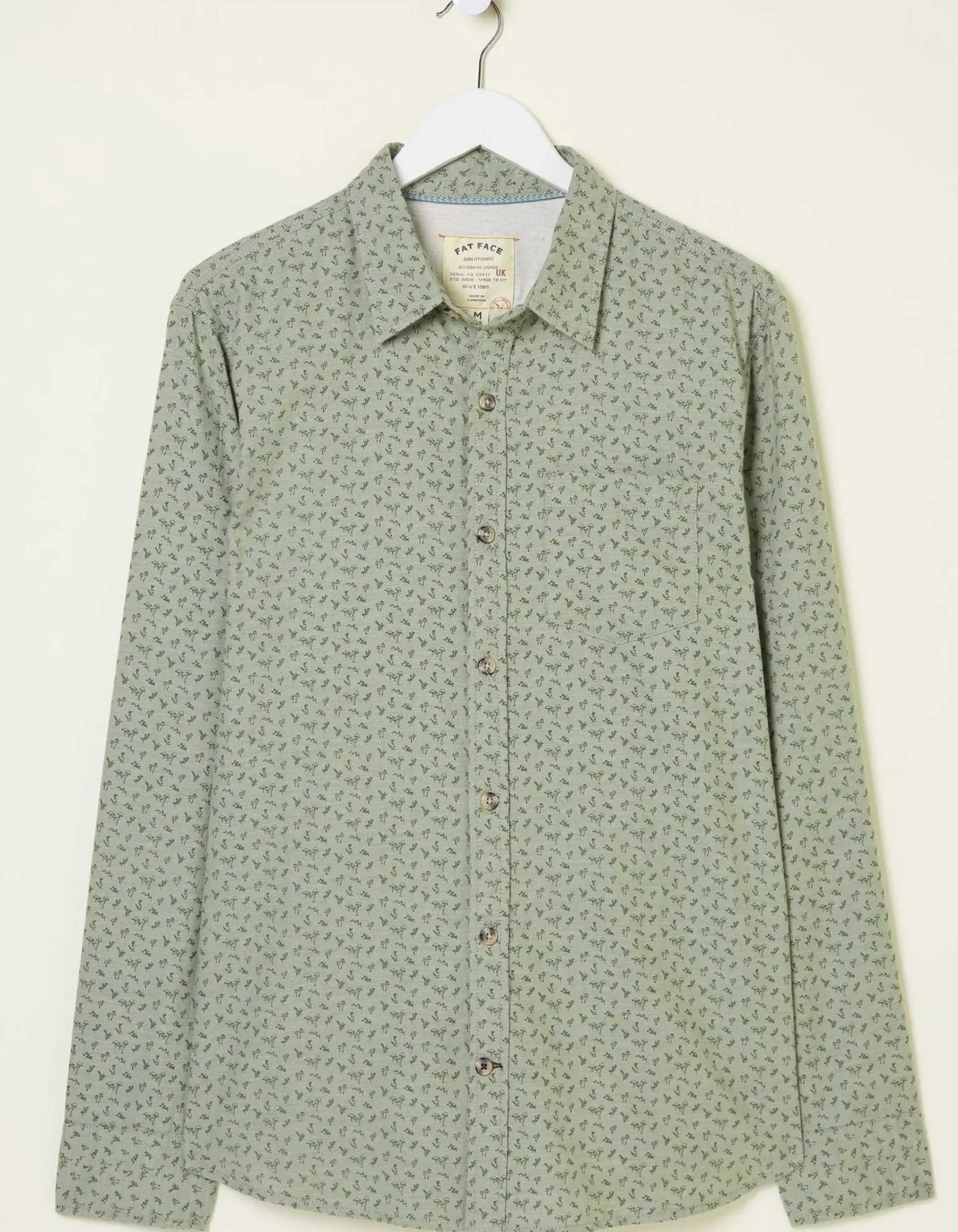 FatFace Long Sleeve Woodland Print Shirt Light Green Online