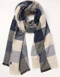 FatFace Lori Large Check Scarf Navy