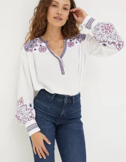 FatFace Lou Embroidered Blouse Ivory Outlet