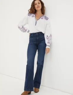 FatFace Lou Embroidered Blouse Ivory Outlet