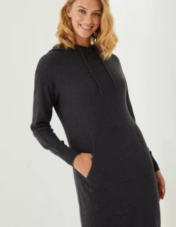 FatFace Lounge Knitted Hoodie Dress Charcoal