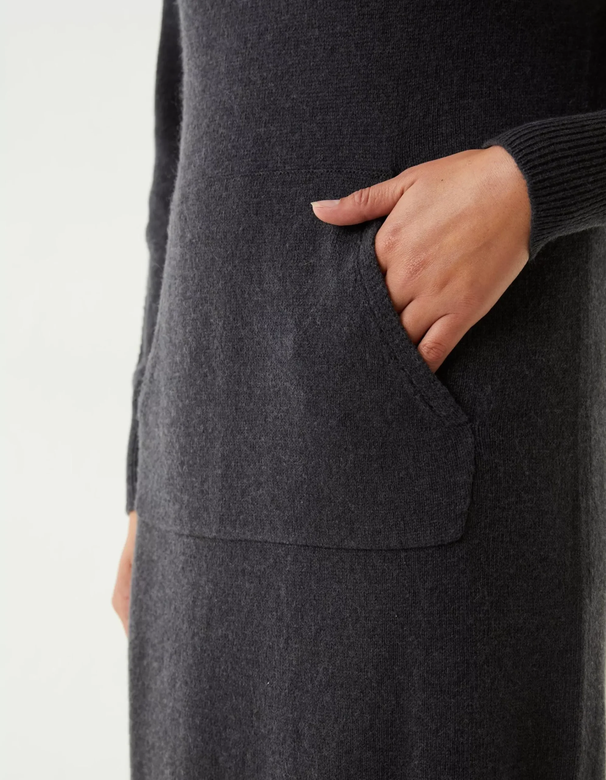 FatFace Lounge Knitted Hoodie Dress Charcoal
