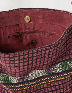 FatFace Lula Suede Woven Shoulder Bag Burgundy Clearance