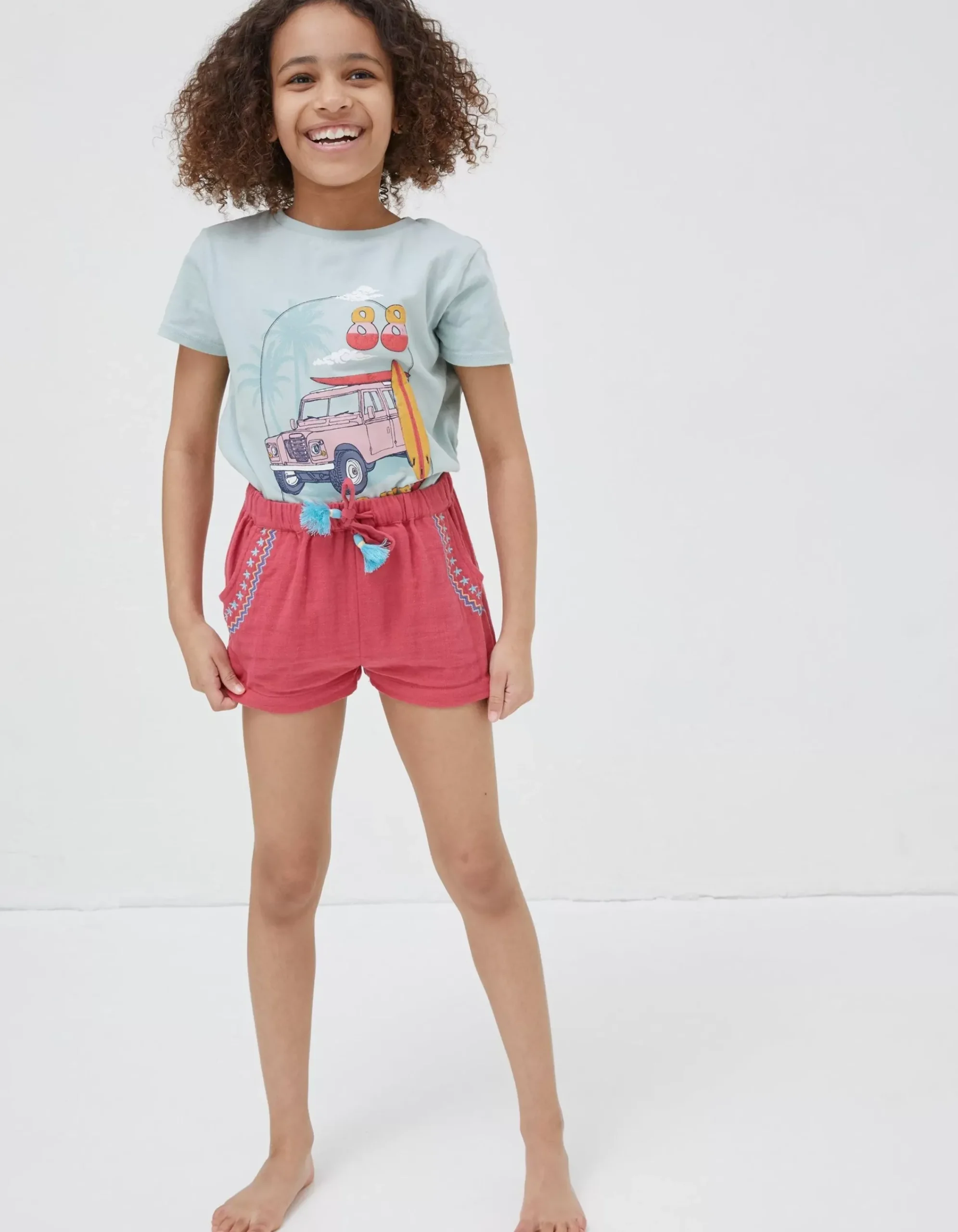 FatFace Lyla Embroidered Shorts Raspberry Red Sale