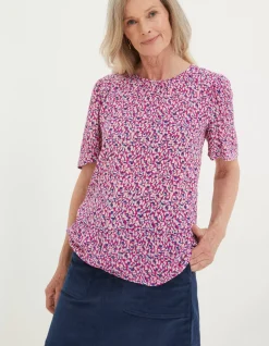 FatFace Lyndy Textured Animal Blouse Fuchsia Pink Clearance
