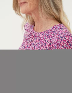 FatFace Lyndy Textured Animal Blouse Fuchsia Pink Clearance