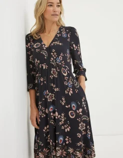 FatFace Lynnie Floral Jersey Dress Black Discount