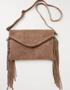 FatFace Maelie Tassel Suede Crossbody Bag Stone Clearance