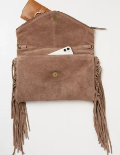 FatFace Maelie Tassel Suede Crossbody Bag Stone Clearance