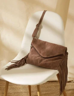 FatFace Maelie Tassel Suede Crossbody Bag Stone Clearance