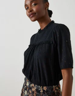 FatFace Maggie Metallic Blouse Black