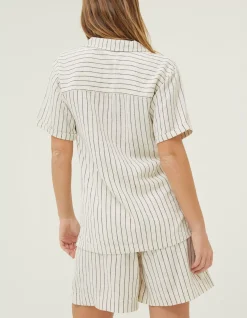 FatFace Mali Linen Blend Stripe Shirt Ivory New