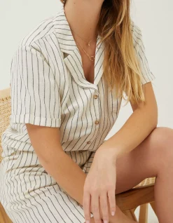 FatFace Mali Linen Blend Stripe Shirt Ivory New
