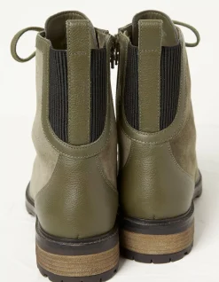 FatFace Margot Suede Ankle Hiker Boot Khaki Green Clearance