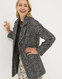 FatFace Marin Wool Blend Coat Black New