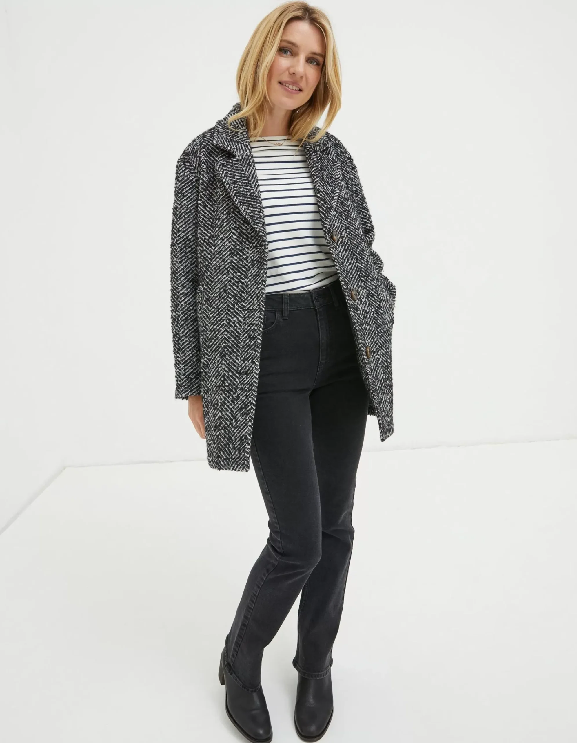 FatFace Marin Wool Blend Coat Black New