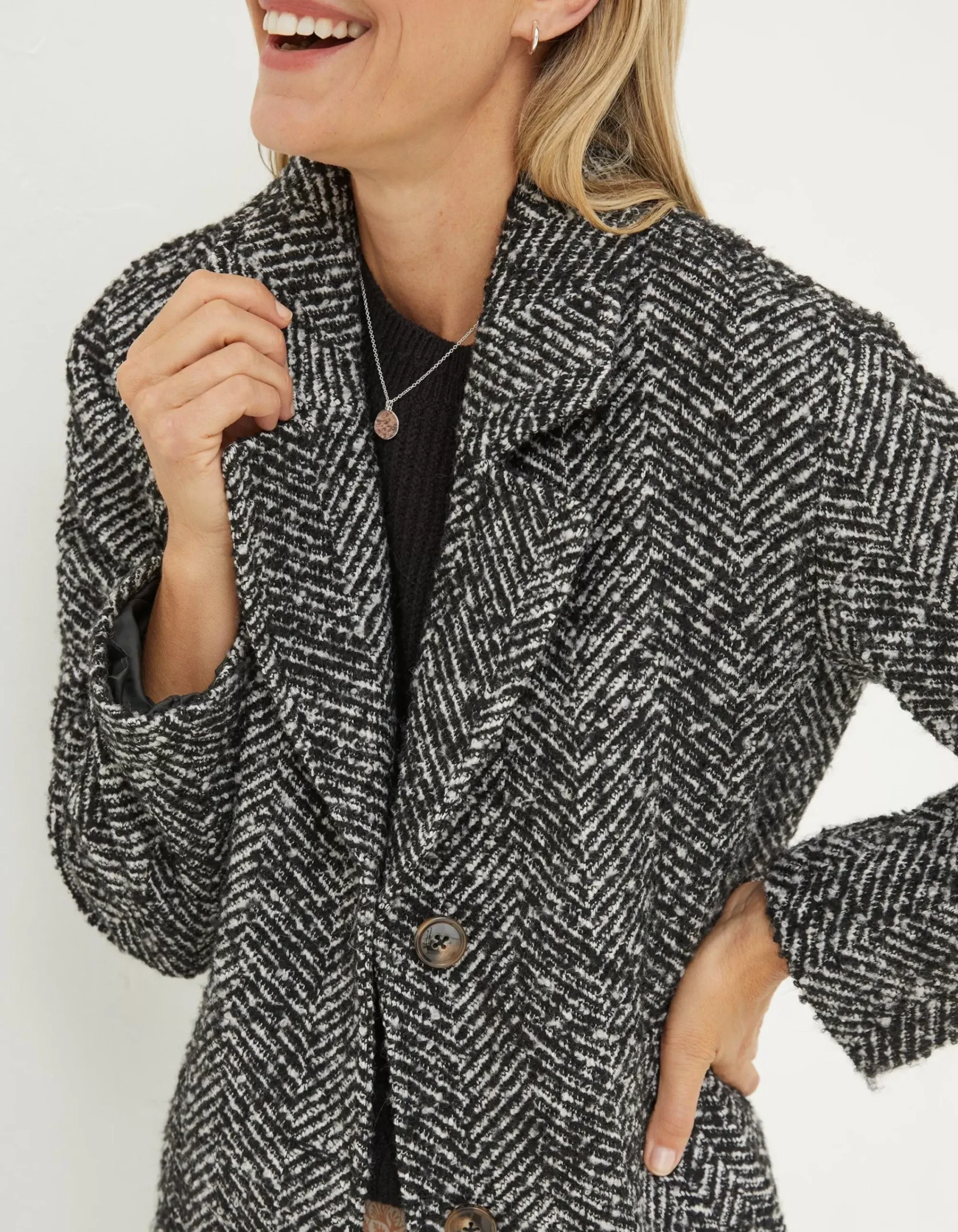 FatFace Marin Wool Blend Coat Black New