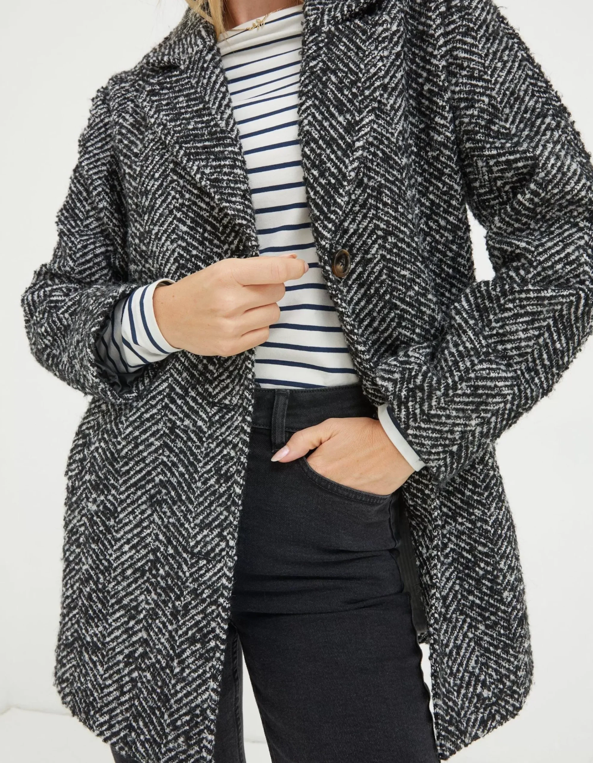 FatFace Marin Wool Blend Coat Black New
