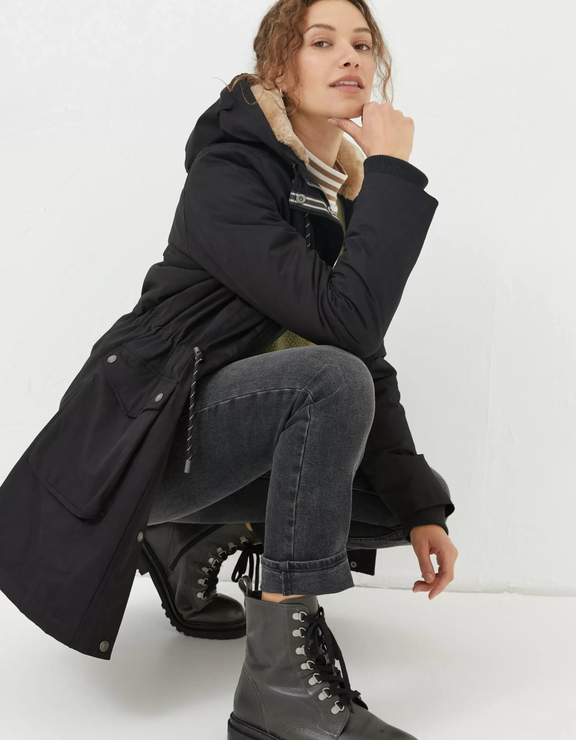 FatFace Maya Parka Coat Black Clearance