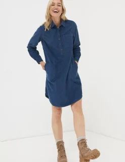 FatFace Micky Cord Dress Teal Green Sale