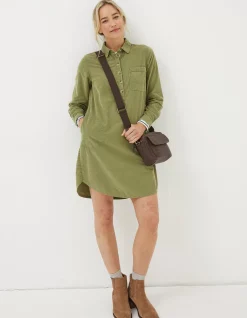 FatFace Micky Cord Tunic Dress Sage Green Clearance