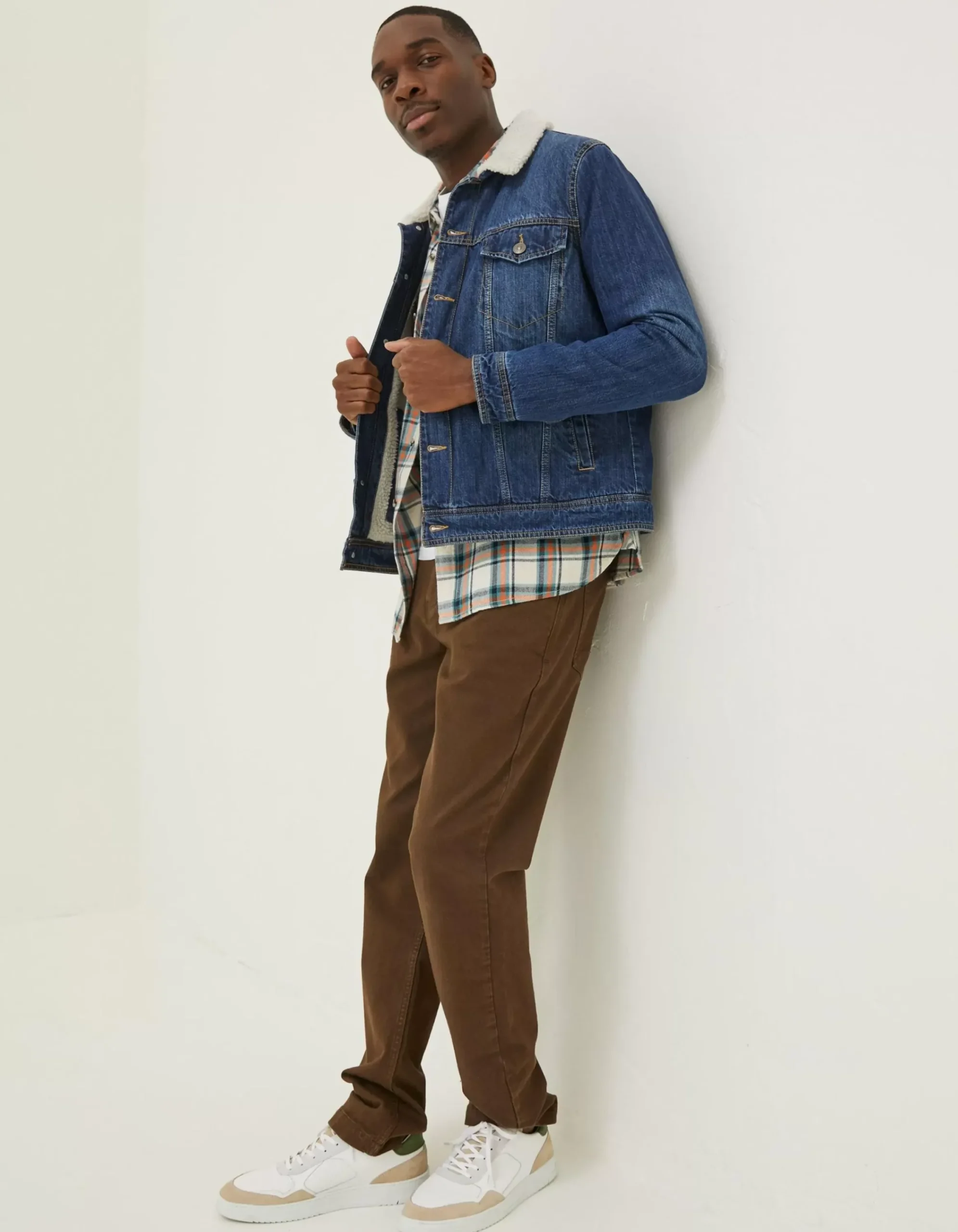 FatFace Mid Wash Borg Jacket Denim Clearance