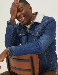 FatFace Mid Wash Borg Jacket Denim Clearance