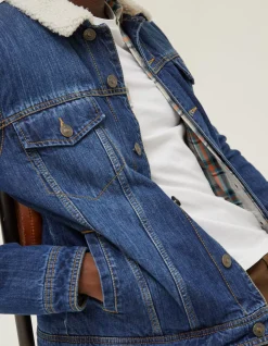 FatFace Mid Wash Borg Jacket Denim Clearance