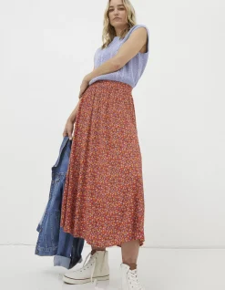 FatFace Millie Gradient Floral Midi Skirt Vintage Red Best
