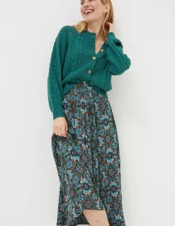 FatFace Millie Mirrored Midi Skirt Teal Green Sale