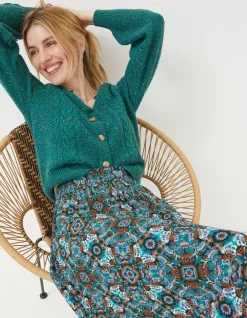 FatFace Millie Mirrored Midi Skirt Teal Green Sale
