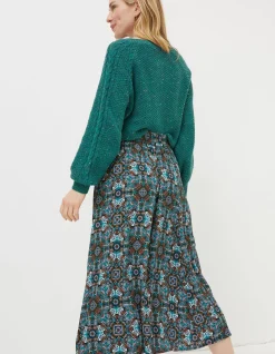FatFace Millie Mirrored Midi Skirt Teal Green Sale