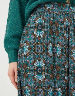 FatFace Millie Mirrored Midi Skirt Teal Green Sale