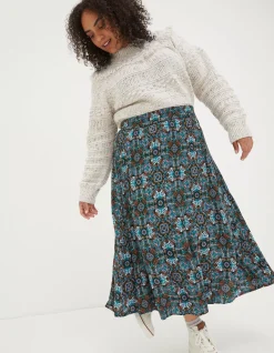 FatFace Millie Mirrored Midi Skirt Teal Green Sale