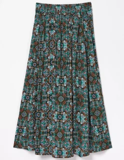 FatFace Millie Mirrored Midi Skirt Teal Green Sale