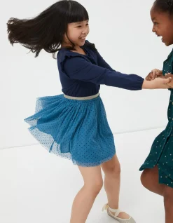 FatFace Millie Tulle Spot Dress Teal Green New
