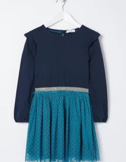FatFace Millie Tulle Spot Dress Teal Green New