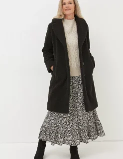 FatFace Mylah Teddy Longline Coat Black