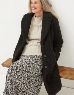 FatFace Mylah Teddy Longline Coat Black