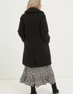 FatFace Mylah Teddy Longline Coat Black