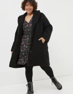 FatFace Mylah Teddy Longline Coat Black