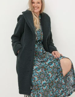 FatFace Mylah Teddy Longline Coat Dark Teal Clearance