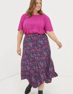 FatFace Naomi Abstract Midi Skirt Purple Hot